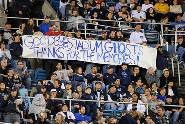 Fans hold up a sign during last night's game.